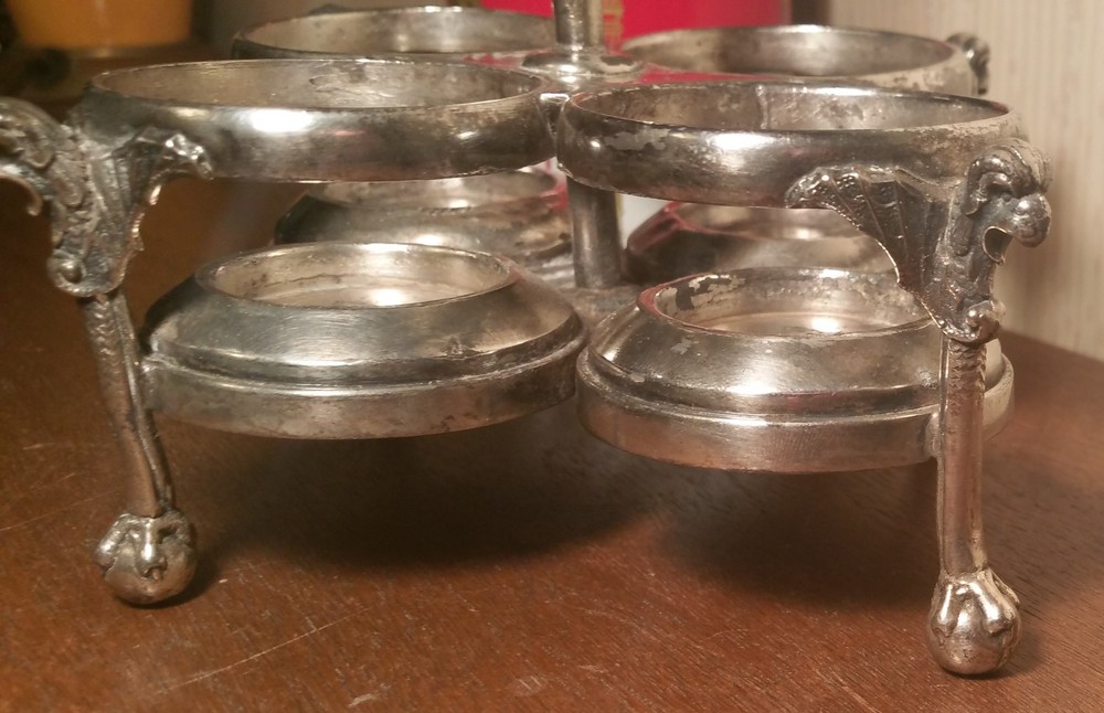 GARGOYLE reed & barton silver plate cruet caddy antique claw foot vampire bat