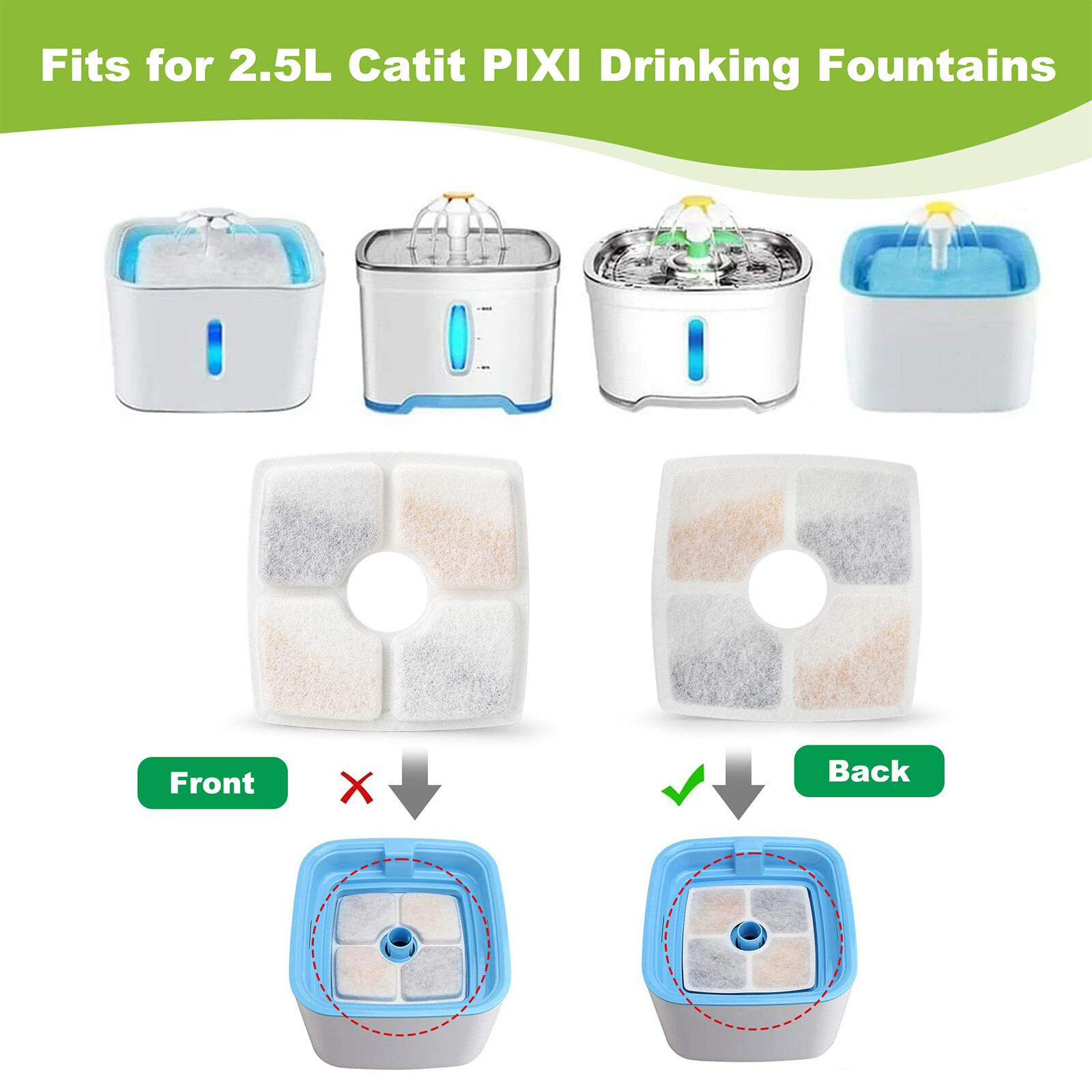 10pcs Cat Water Fountain Filters for Square 84oz Pet Drinking Replacement Filter