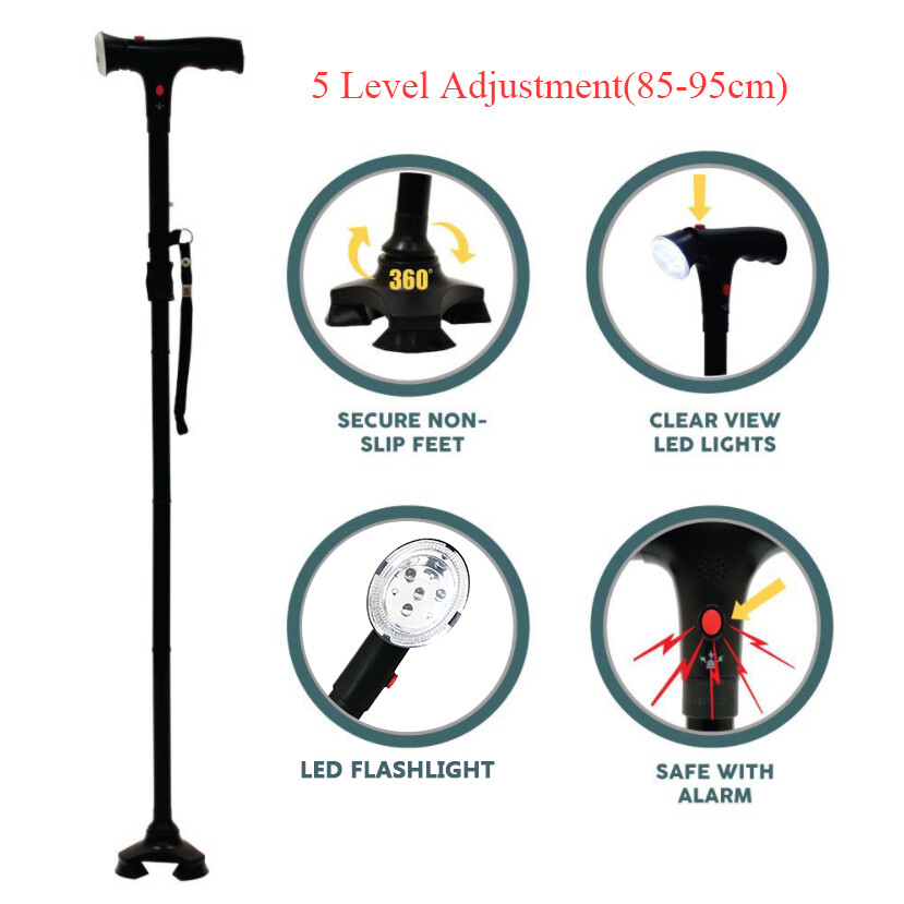 Foldable Alarm Walking Stick Extendable Adjustable Walking Cane With LED Light