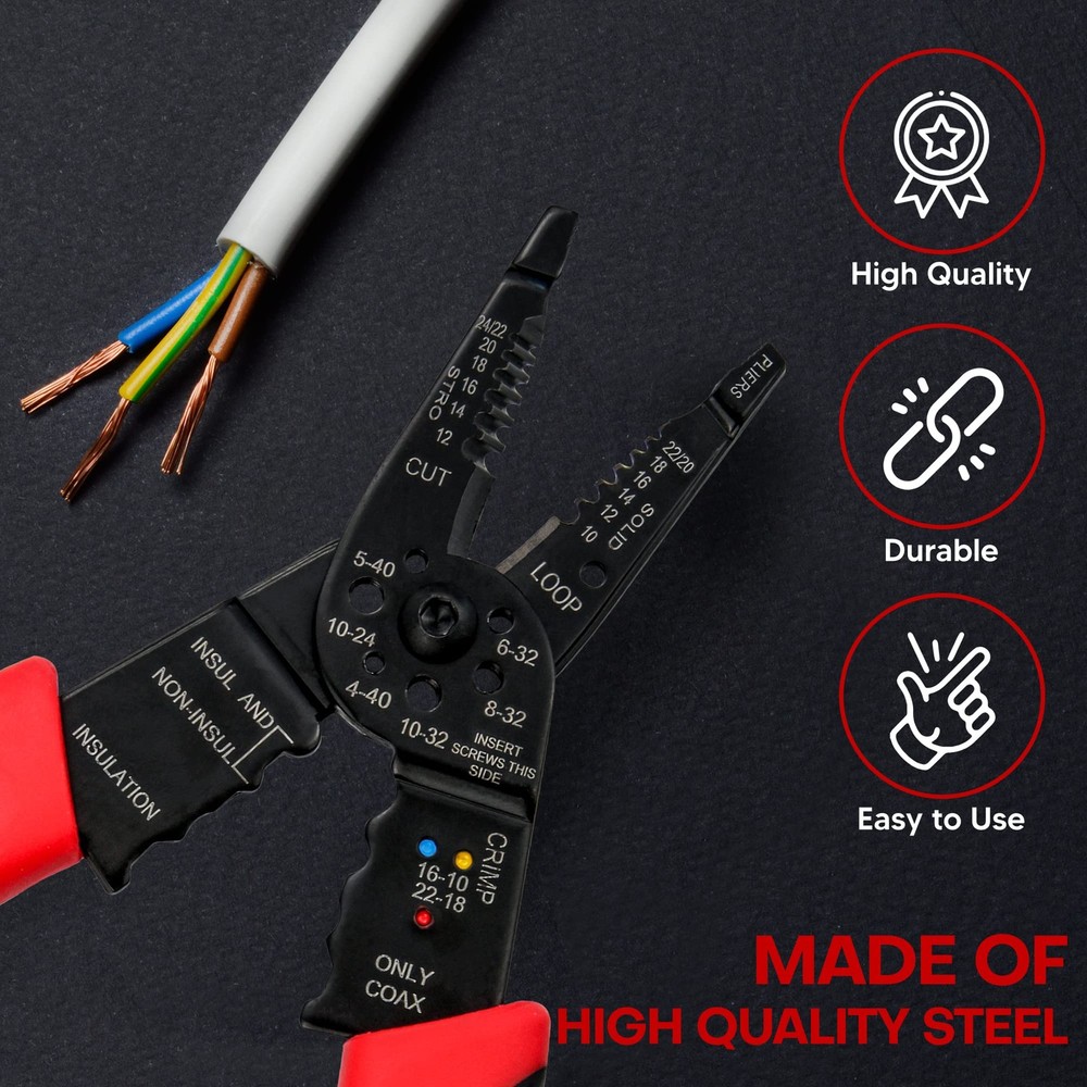 Wire Stripper Cutter Wire Stripping Tool - 8 Inch, Multi-Function Hand Tool，P...