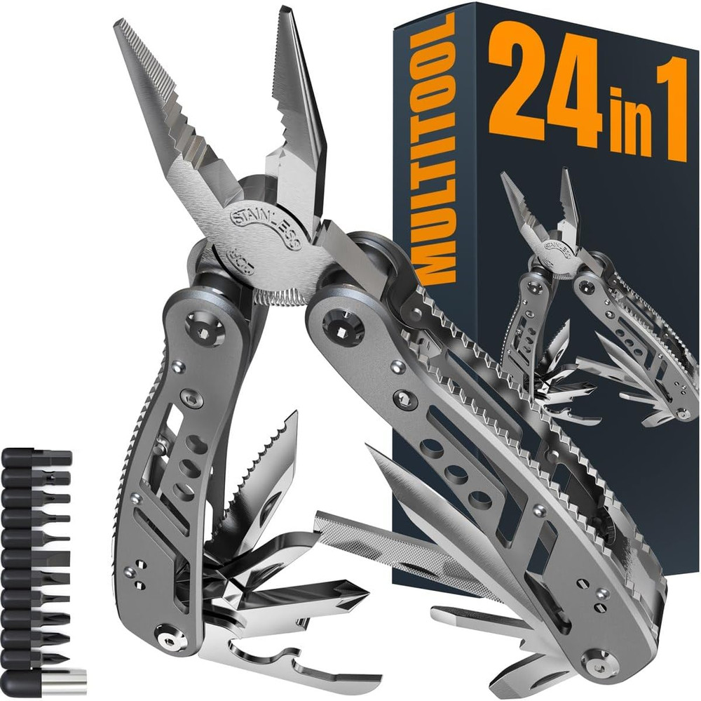 24-In-1 Multitool with Knife, Pliers & 11 Bits Sharp Stainless Steel - Multi Too