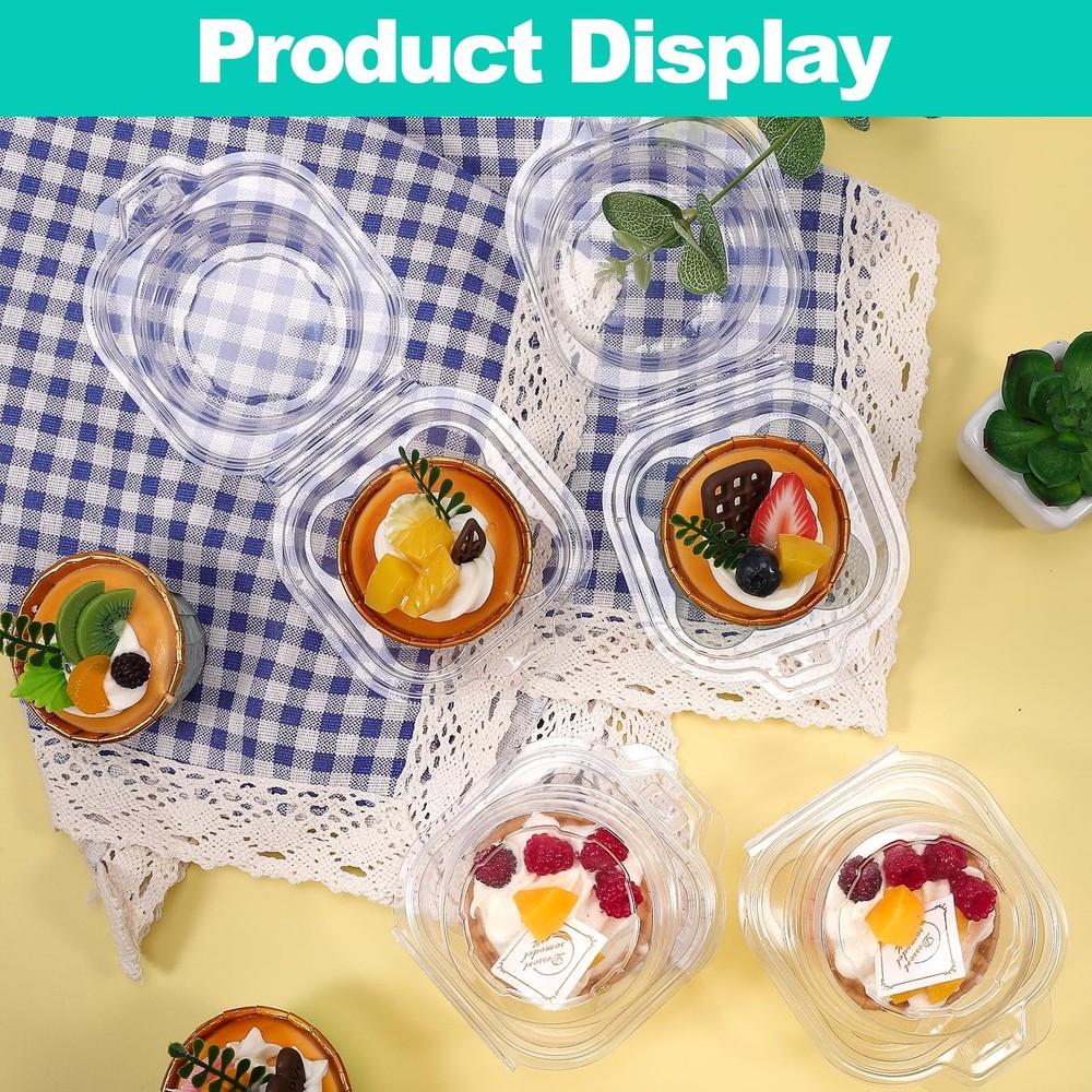 50 Pack Individual Cupcake Containers, Clear Plastic Disposable Cupcake Boxes...