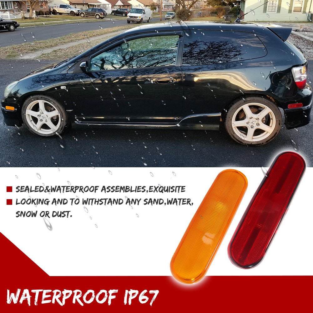 4X Amber Front+Red Rear Side Marker Lights For 2002-2005 Honda Civic Si EP3 3DR