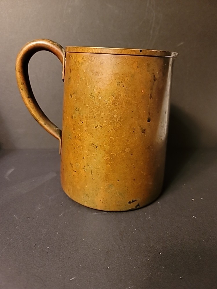 Antique Primitive 7" Tall Solid Copper Pitcher Sturdy Copper Handle Heavy