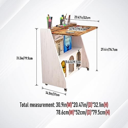 Home Office Desk with Wheels,Multipurpose Mobile Rustic Brown
