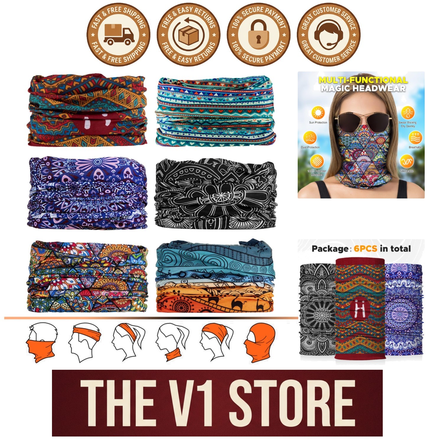 Fashionable Microfiber Neck Gaiter Set – Multi-Way Headwear for All Occasions