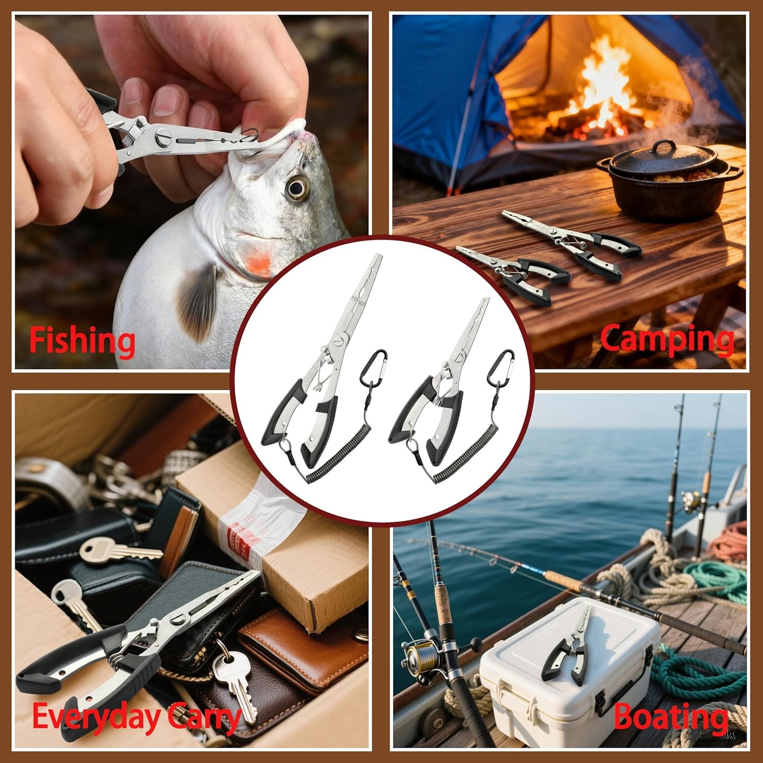 2PCS Stainless Steel Fishing Pliers with Lanyard, HIA Nose Pliers Fishing Hook R