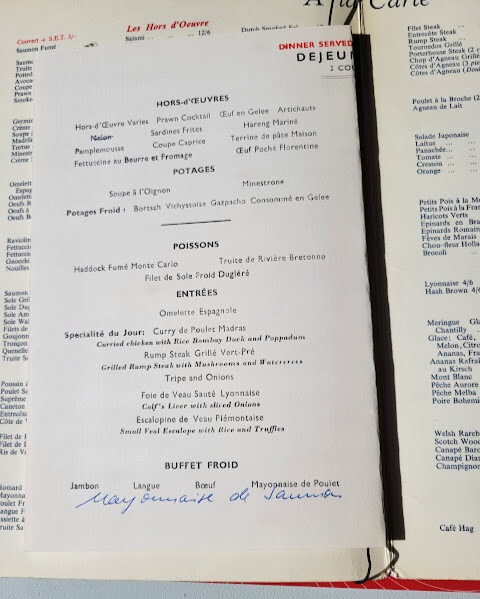 July 1970 Caprice Menu Canada Original Vintage