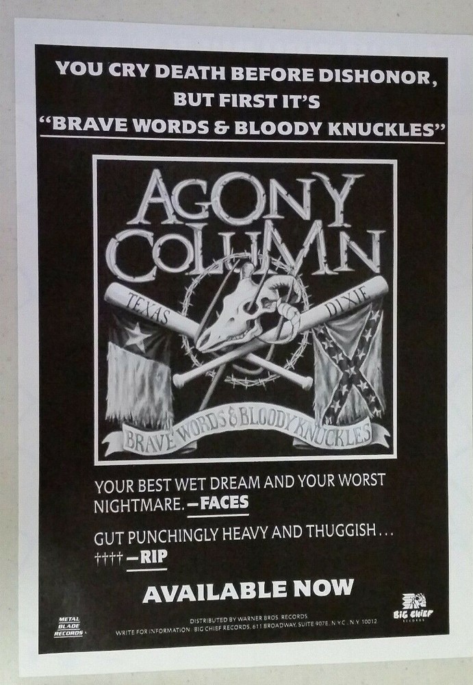 AGONY COLUMN "Brave Words..." ~ Vintage Magazine PRINT AD thrash 1991