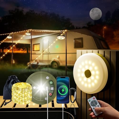 Upgraded Outdoor Retractable Camping Lights String, 33FT Camp String Yellow