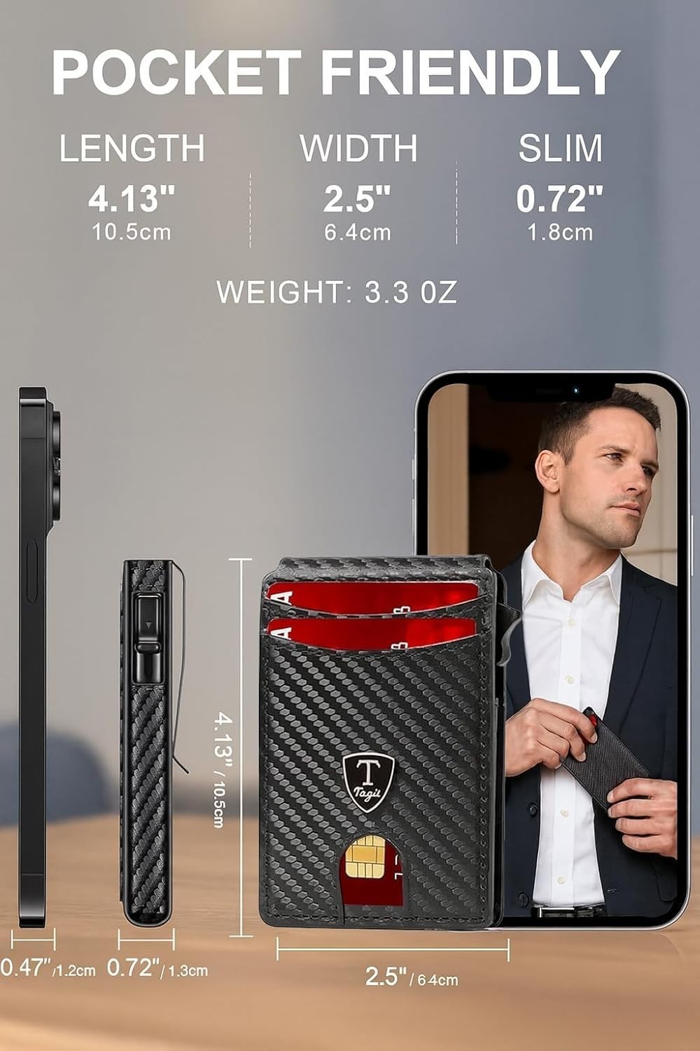 RFID Blocking Pop-Up Leather Men’s Wallet Slim Bifold with Money Clip Gift-Ready