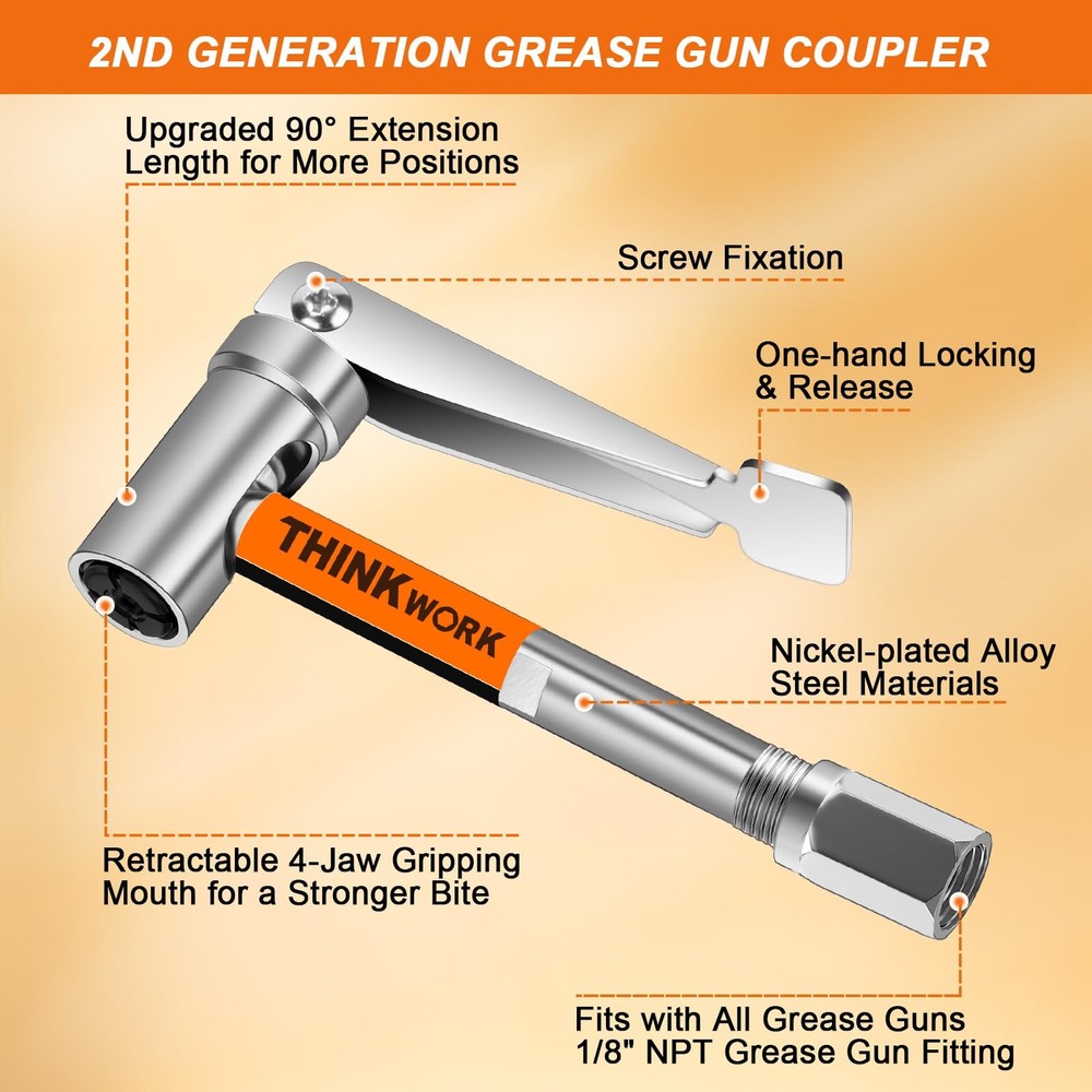 THINKWORK Grease Gun Coupler, 90° Degree Tips