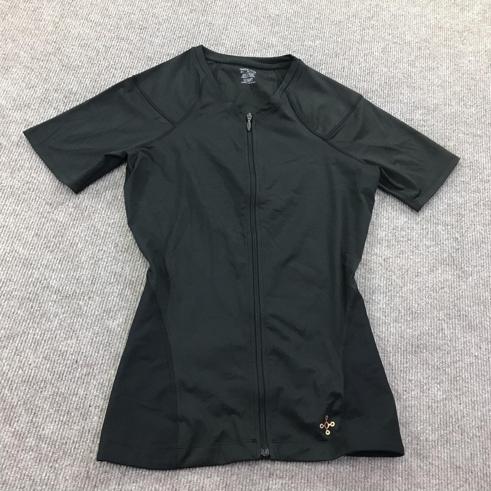 Tommie Copper Womens Back Support Compression Shirt Medium Black Zip Front Top