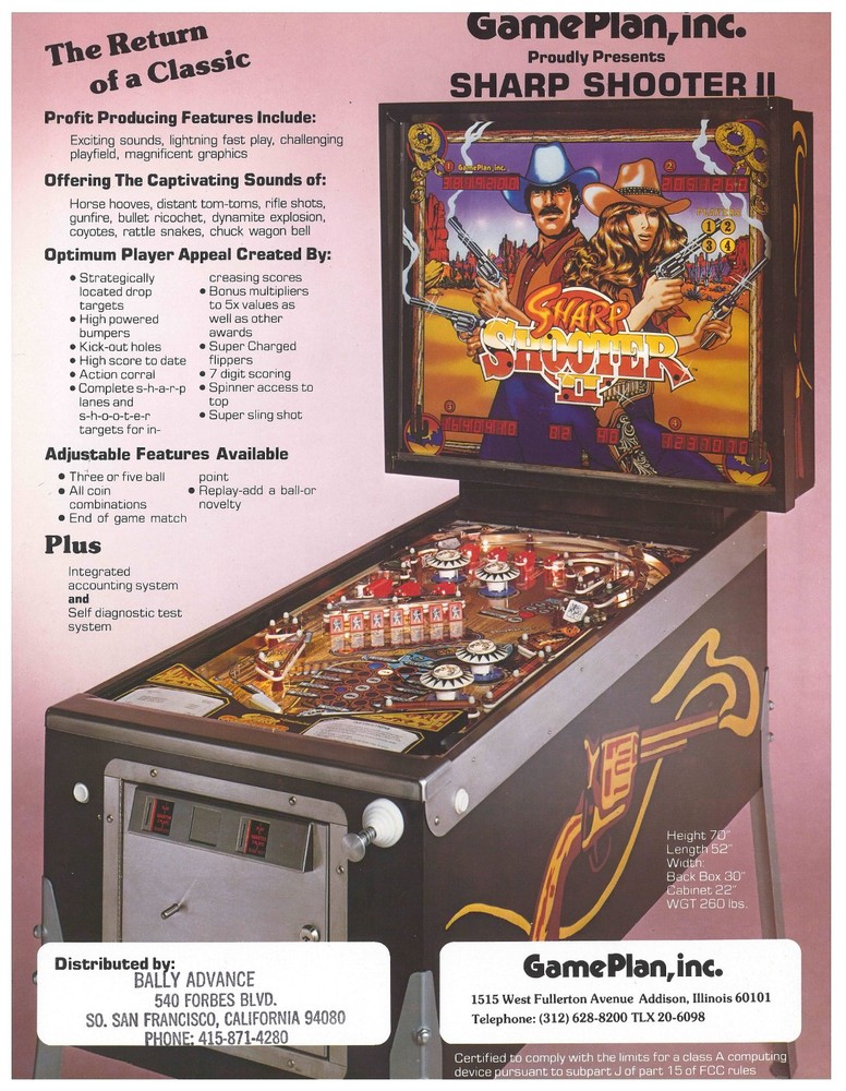 Sharp Shooter II Game Plan Pinball Flyer / Brochure / Ad - Excellent