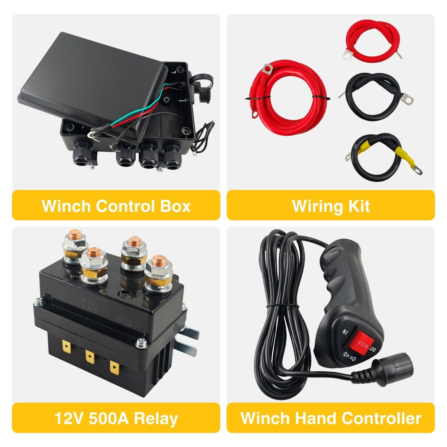 12V 8000lb Winch Solenoid Contactor Relay kit w/Control Box 4 Pre-Wired Cables