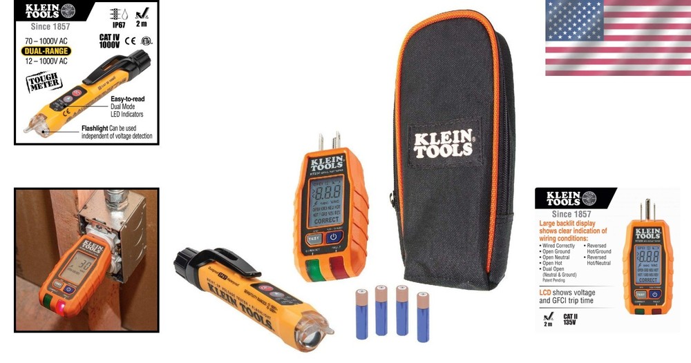 Electrical Kit Non-Contact Voltage GFCI Receptacle Tester with LCD Flashlight