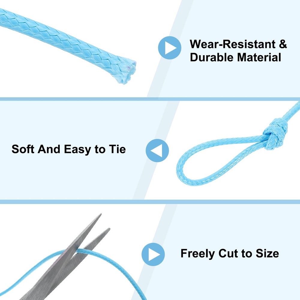 3Pcs Waxed Polyester Cord, 5.5 Yard 2mm Wax Bead Thread String, Light Lake Blue