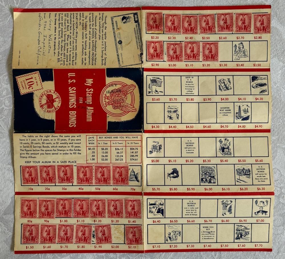 Vintage My Stamp Album For U.S. Savings Bonds - 10¢ Stamps - Free Shipping