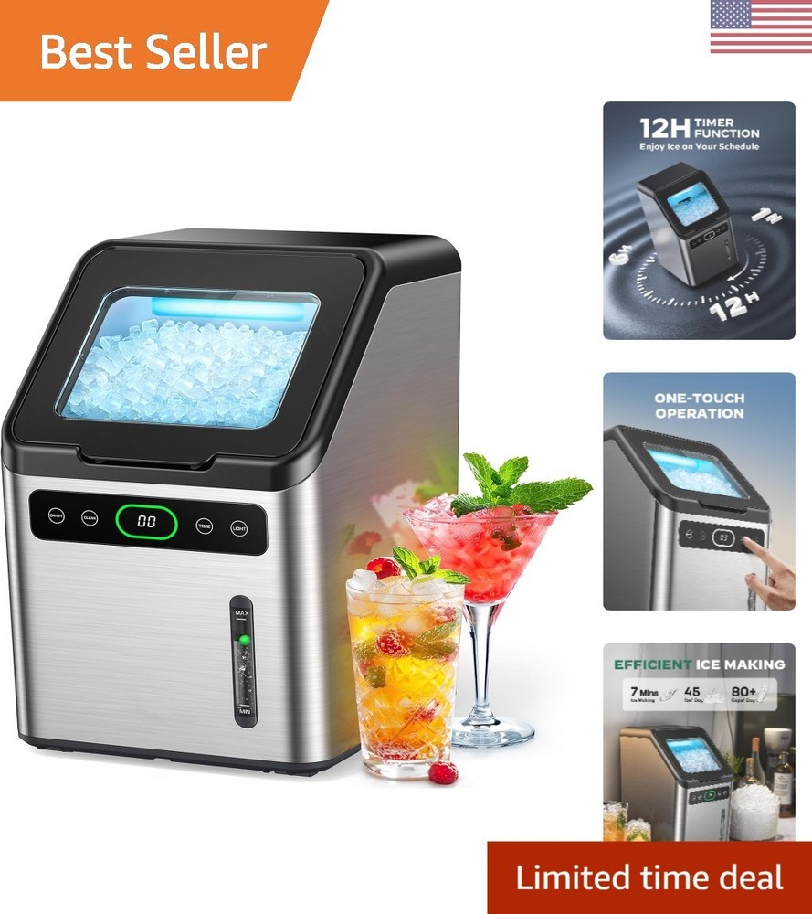 Compact Stainless Steel Nugget Ice Machine - 44lbs Daily & Timer Function