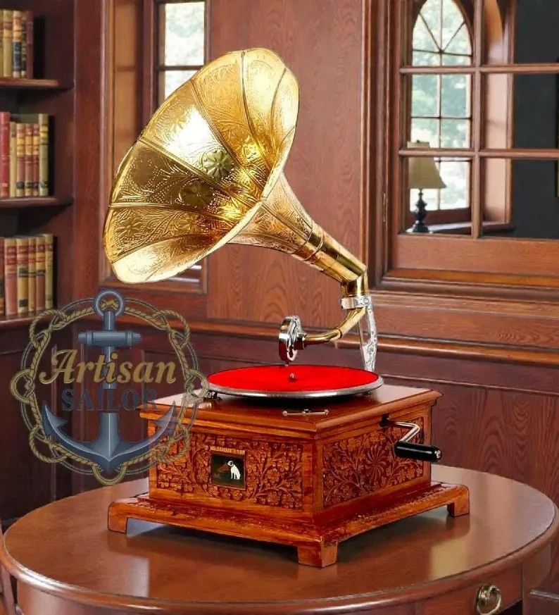 Antique Gramophone, Fully Functional Working Phonograph, win-up record player