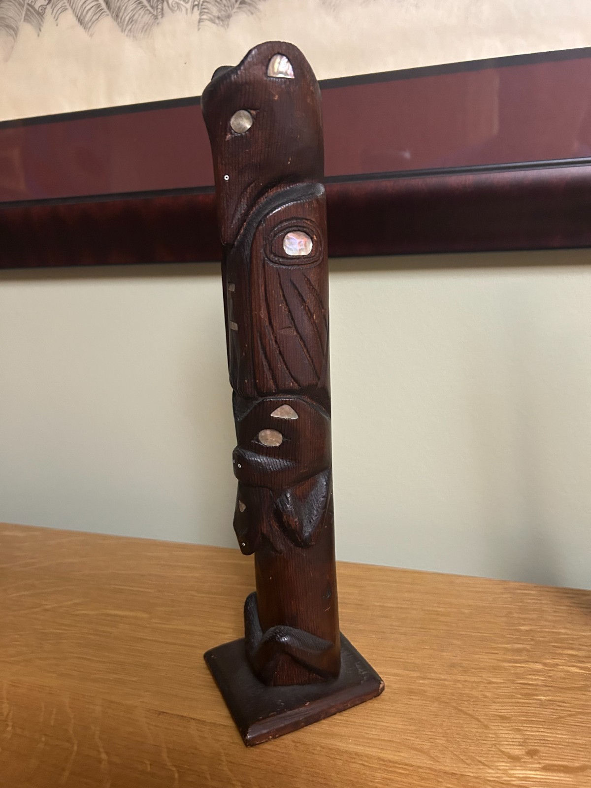 Tlingit Totem Pole with Abalone Inlays