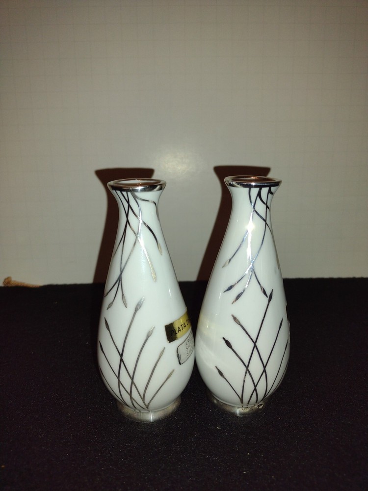 Small white Vase Layed With Silver