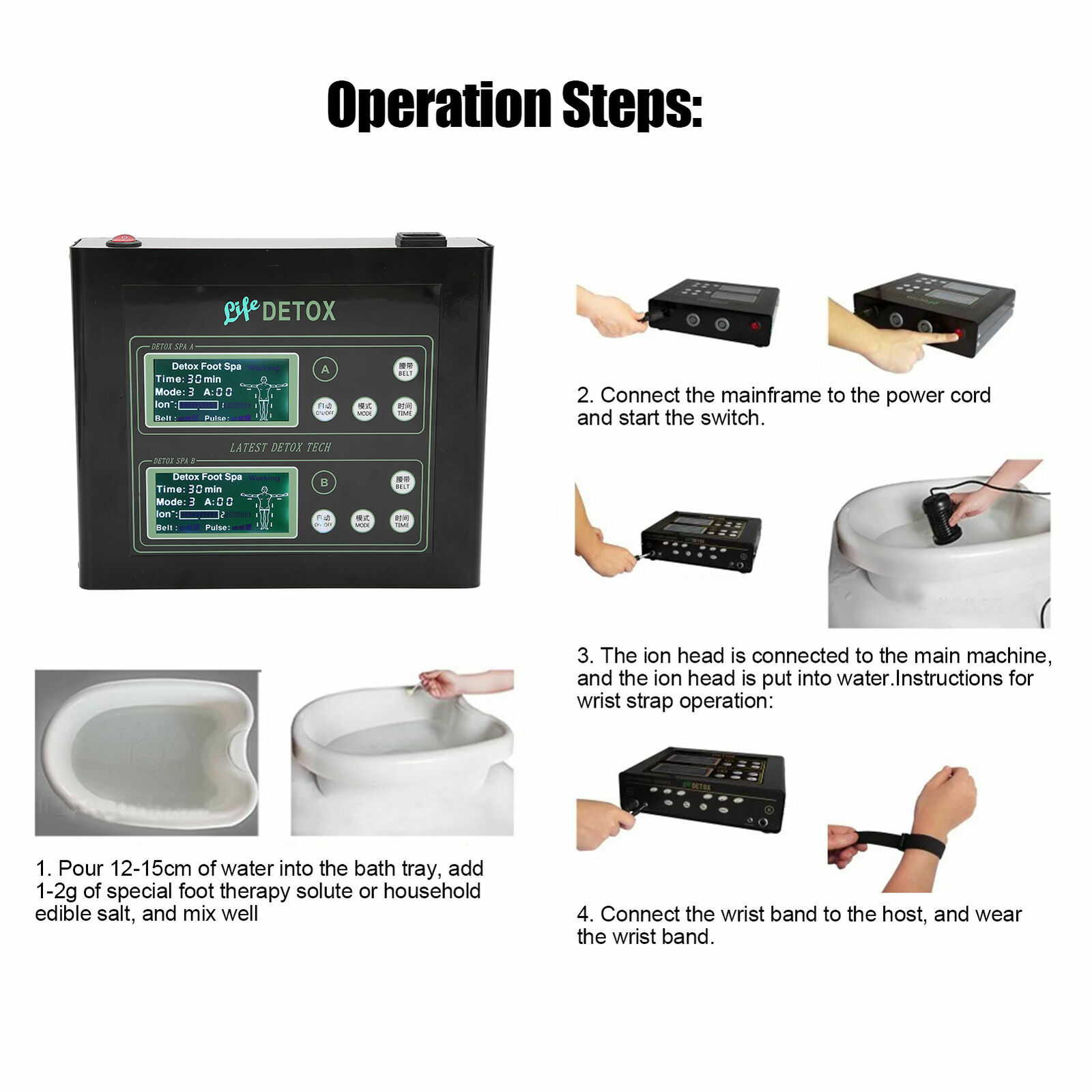 Dual Detox Ionic Foot Bath Spa Cleanse Massage Machine w/ Infrared Belt Home