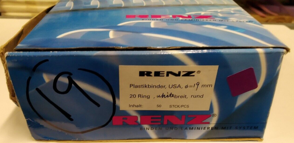 Renz White Comb Binds 19mm 20 plastic  ring x 50 pack