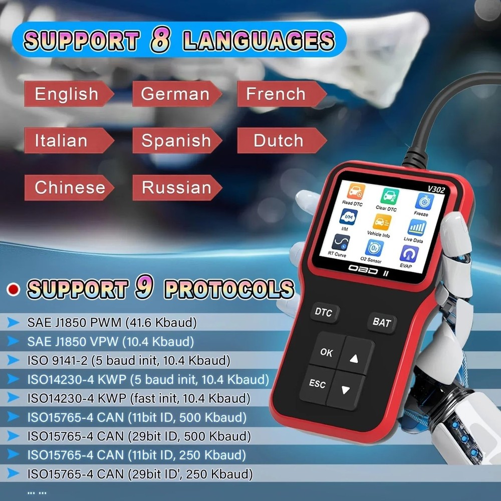 OBD2 Scanner Car Code Reader Battery Voltage Test O2 Sensor Live Data EVAP Test