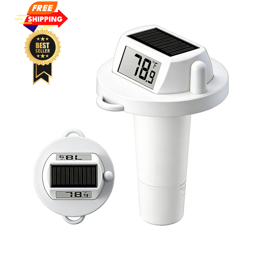 Solar Pool Thermometer Floating, Digital Swimming Thermometer, White