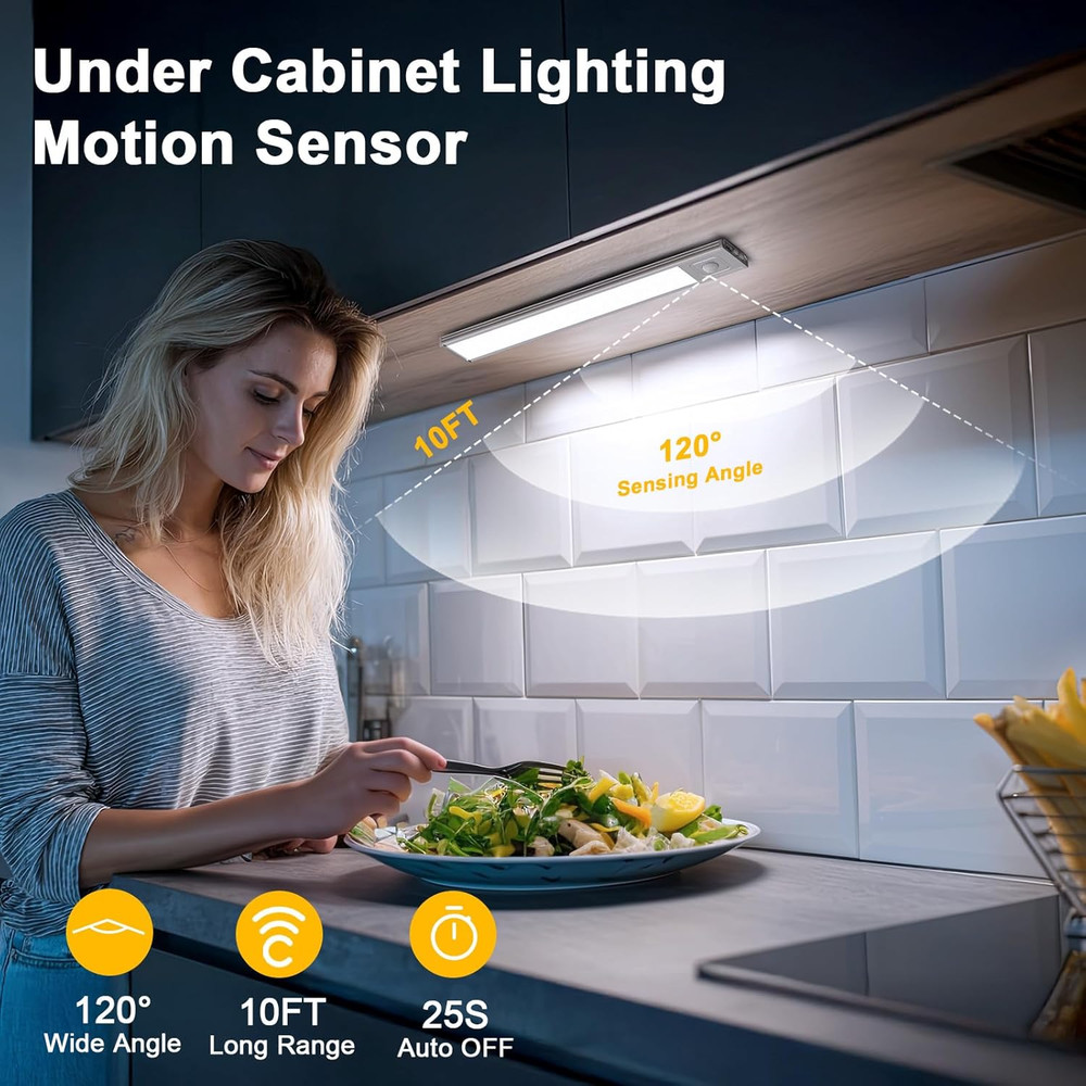 9.8" Under Cabinet Lighting, 2000mAh USB-C Rechargeable, Motion Sensor Under ...