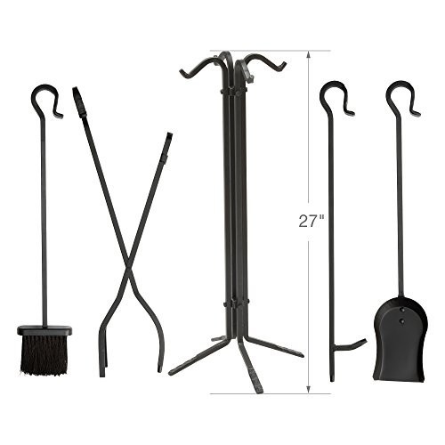 5-Piece Black Wrought Iron Fireplace Tool Set - Durable, Stylish & Functional