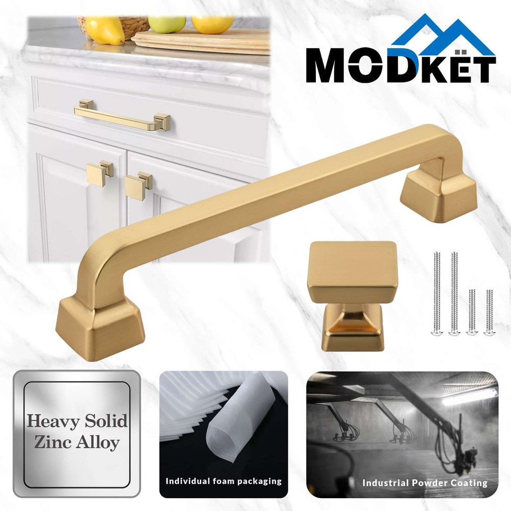 Square Brushed Champagne Gold Solid Cabinet Handles Pulls Knob Kitchen Bathroom