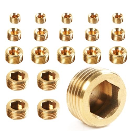 20pcs Brass Pipe Plug Set Brass External Thread Inner Hex Head Plug 1/8" 1/4"