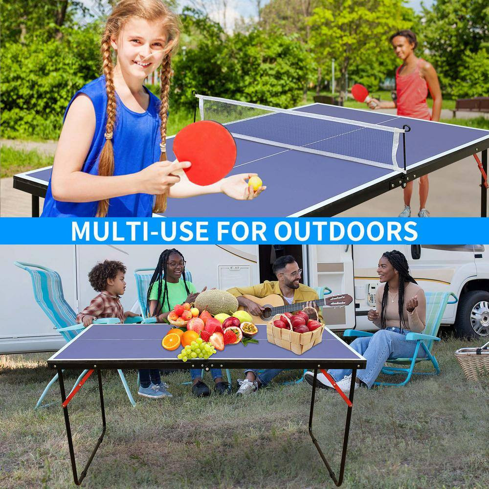 53.94 In. Table Tennis Table Midsize Foldable & Portable Ping Pong Table Set wit