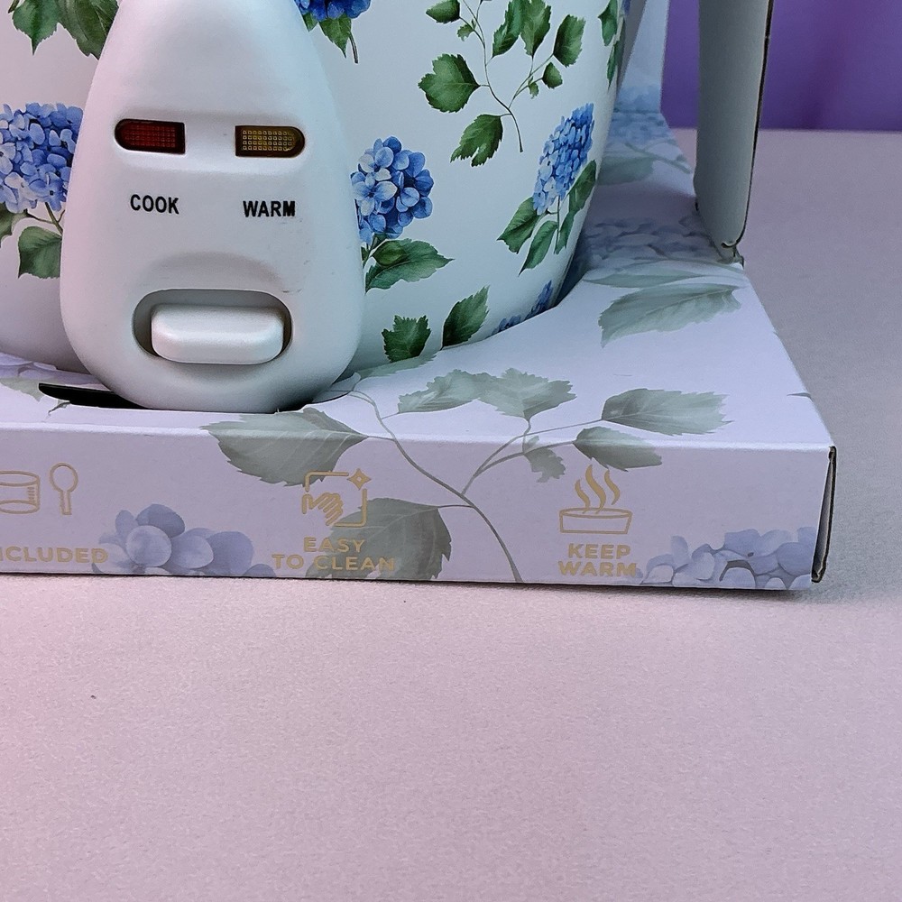 Dwell Studios Rice Cooker Blue Hydrangea Pattern* NEW* Makes 6 Cups/Non Stick*