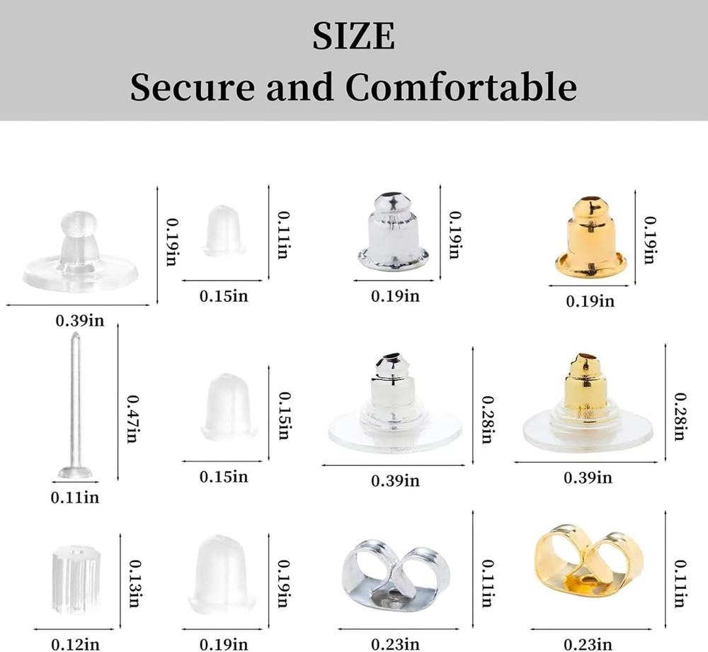 600 Pcs Earring Backs for Studs, Clear Plastic and Rubber Replacement Kits