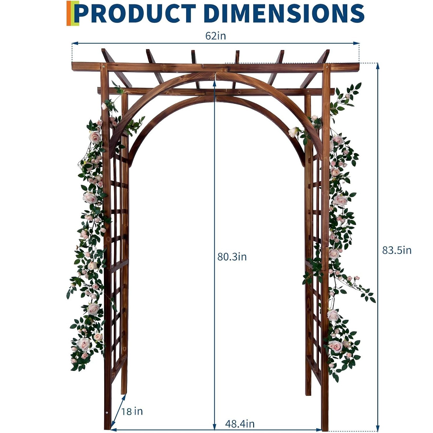 7 Ft Garden Wooden Arbor Arch Pergola Trellis Arched and Flat Top for Yard Decor