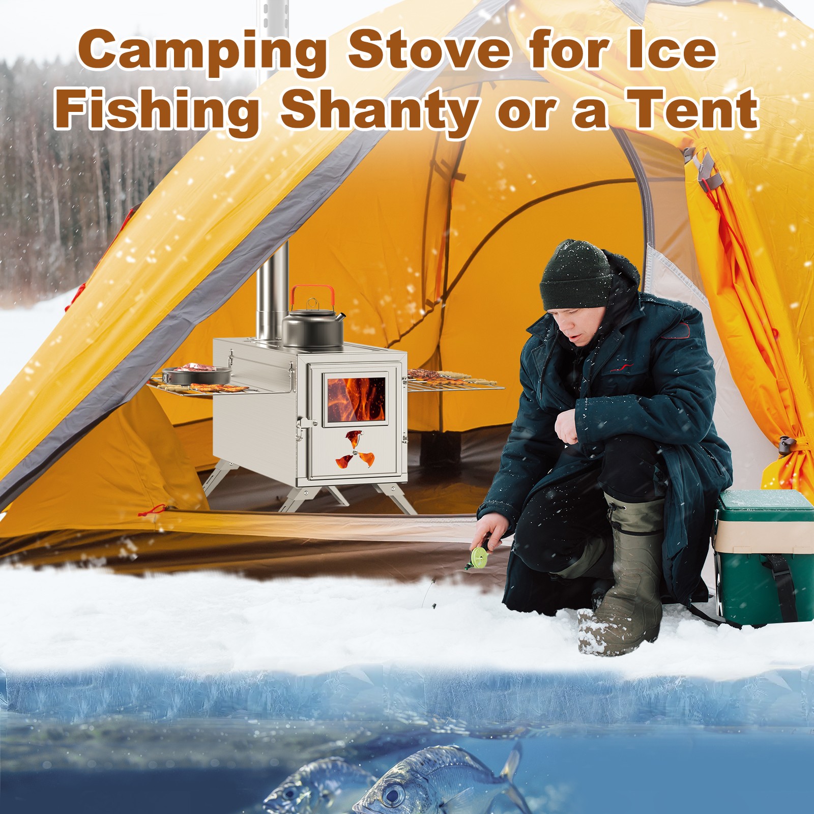 SLSY Portable Wood Stove Camping Hot Tent BBQ Stove 83 in with 7 Chimney Pipes