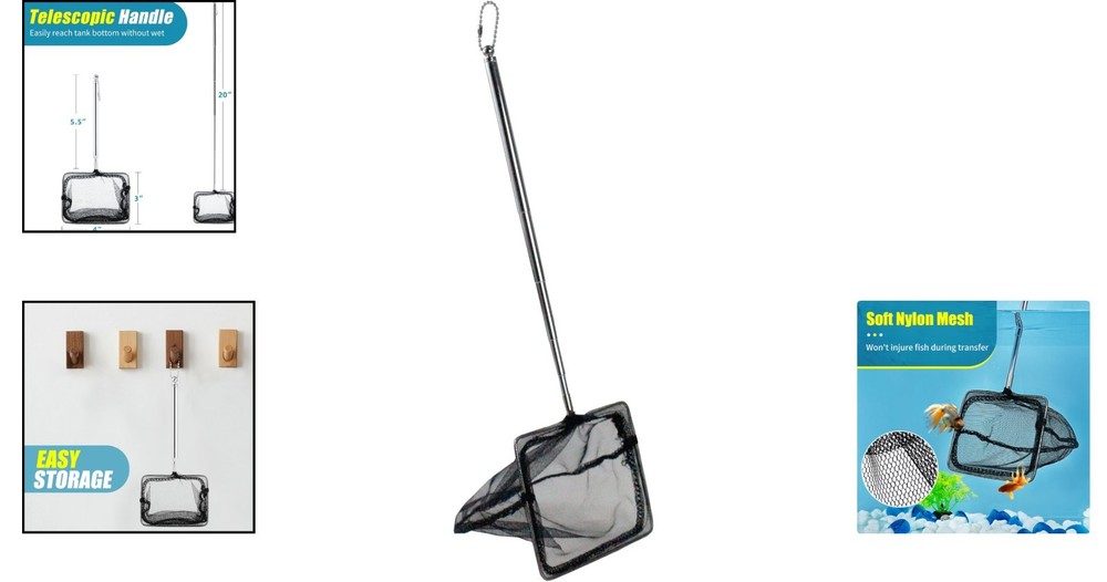 Multi-Functional Aquarium Skimming Net - 4 Inch Adjustable Length for Easy Use