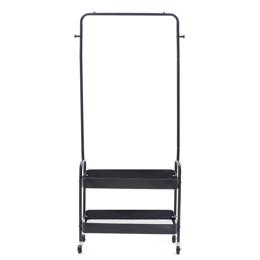 Clothing Rack Garment Rack Clothes Hanger Rolling Base w/ 2 Metal Basket Retail