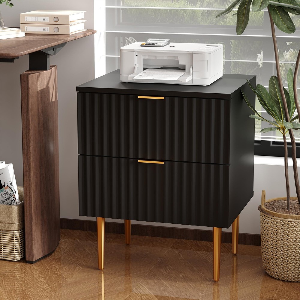 2pc Fluted Side Table Small Night Stand Bedside Table Nightstand with 2 Drawers