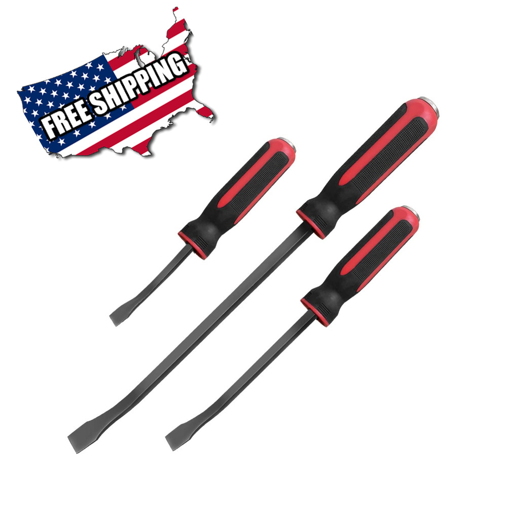 ROTATION 3-PC Steel Pry Bar Set - Strike Cap Handle & Rust Proof