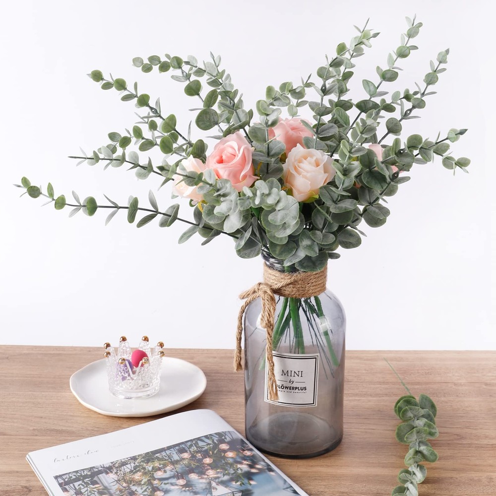 24pcs Eucalyptus Stems Artificial Eucalyptus Leaves Fake Greenery Branches Fa...