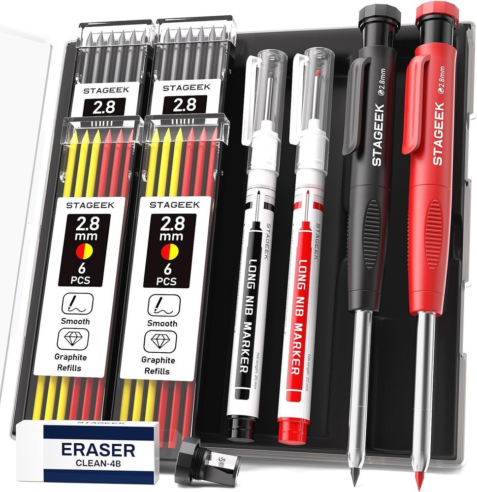 2PCS Carpenter Pencils with Sharpener Heavy Duty Woodworking Tools Mechanical...