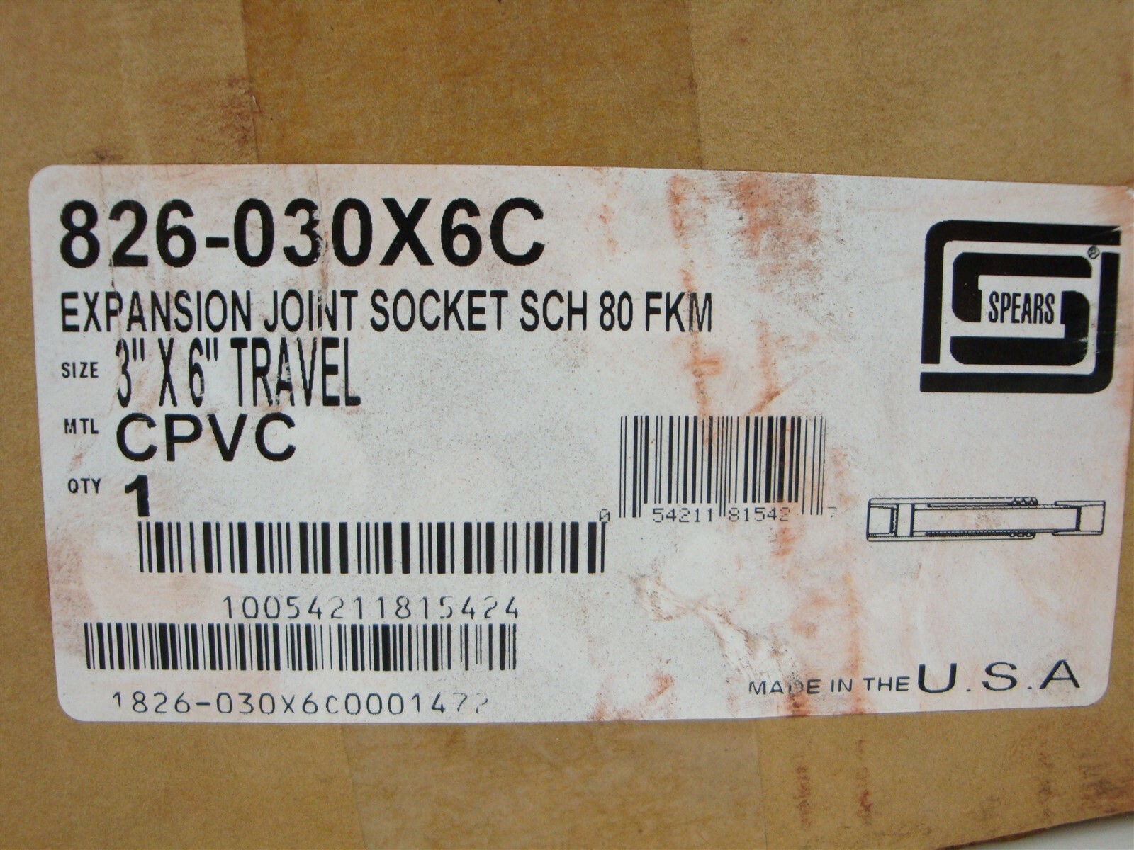 SPEARS SCH 80 3"x 6" CPVC Expansion Joint 826-030X6C (NEW in BOX) MN0368