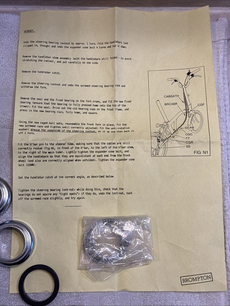 Brompton Headset -Steel - 1 1/8" Threaded - New with Brompton instructions