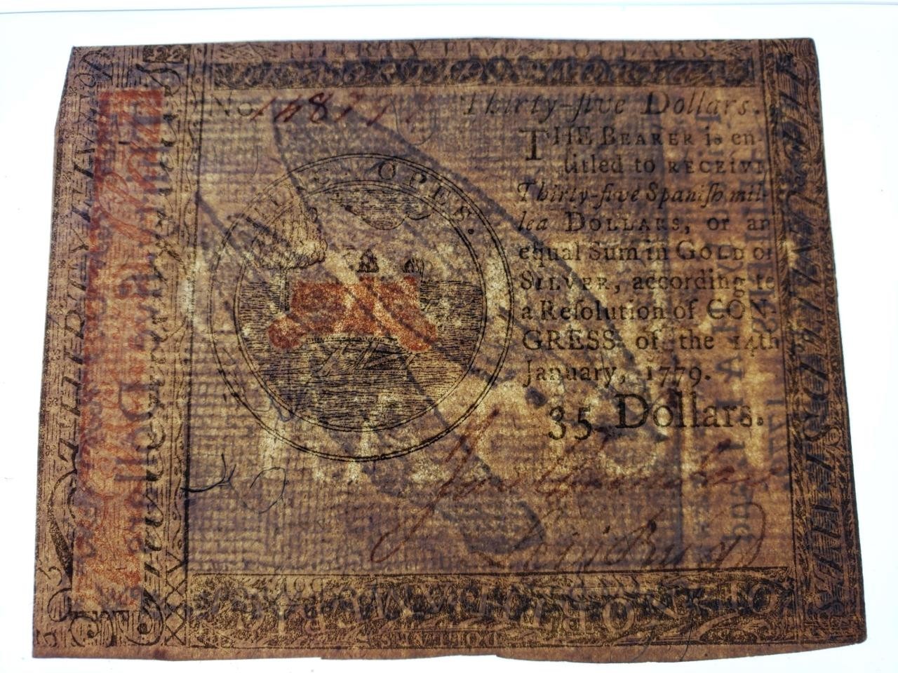 CC-94 *** PMG AU50 *** $35 January 14, 1779 Continental Colonial Currency Note