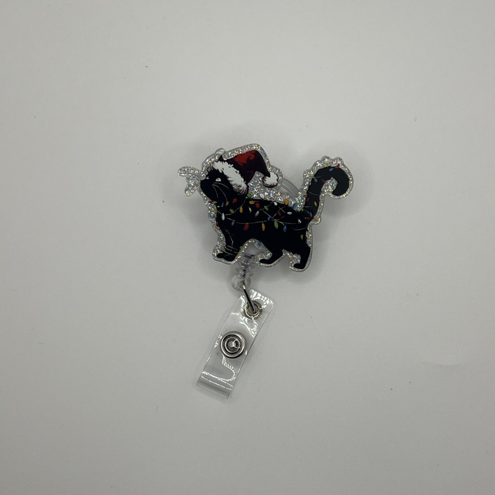 Christmas Black Cat Badge holder