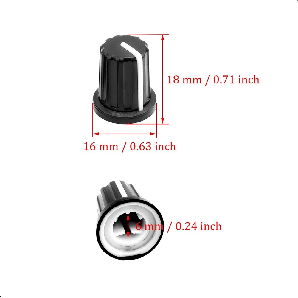 10Pcs 6mm D Type Potentiometer Control Knobs, Plastic Volume Audio Black